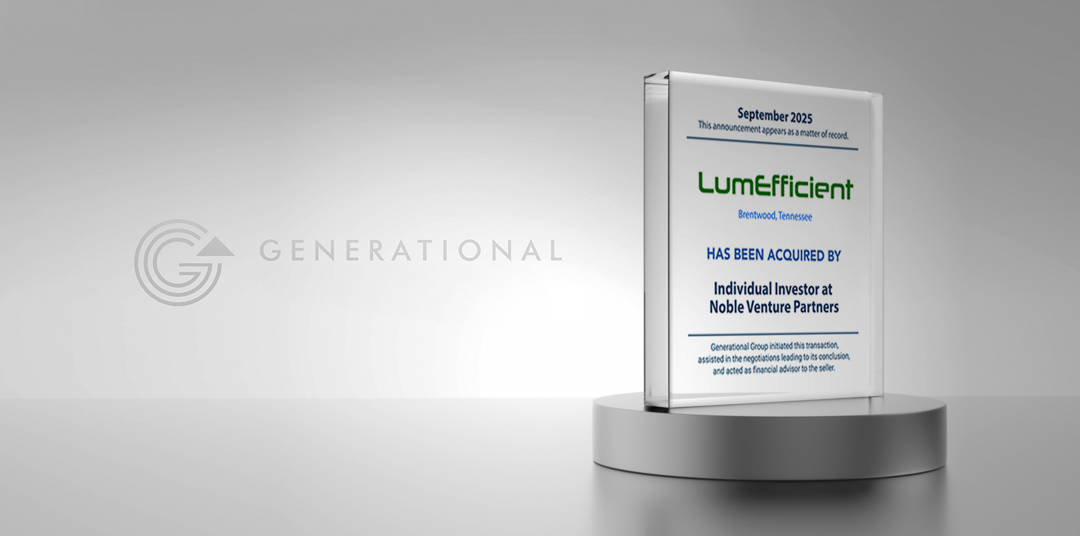LumEfficient Lighting Corporation Acquired by an Individual Investor at Noble Venture Partners